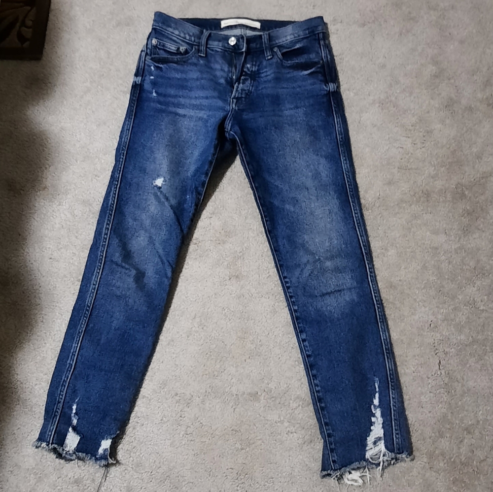 Gap high rise slim straight cropped jeans with raw hem